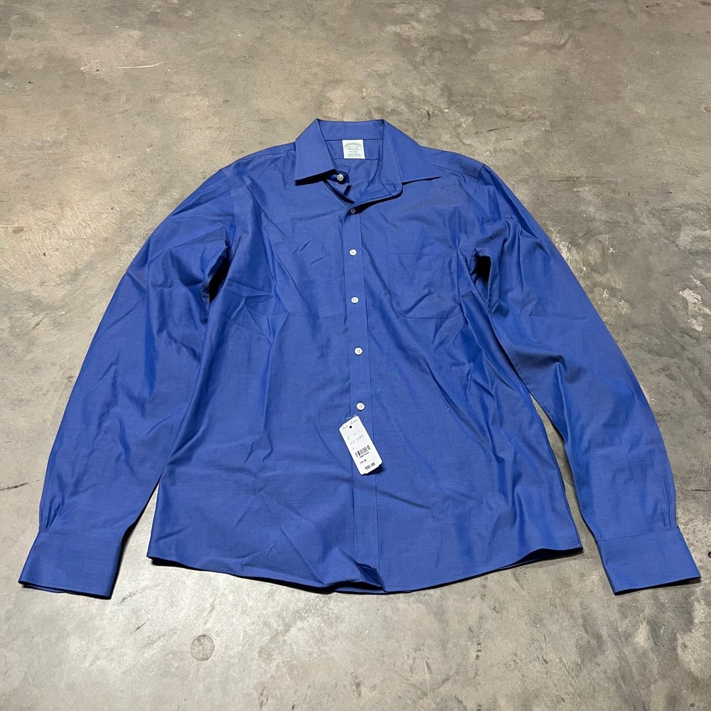 Brooks Brothers Milano Fit Non-Iron Blue Supima Cotton Dress Shirt 15.5 36